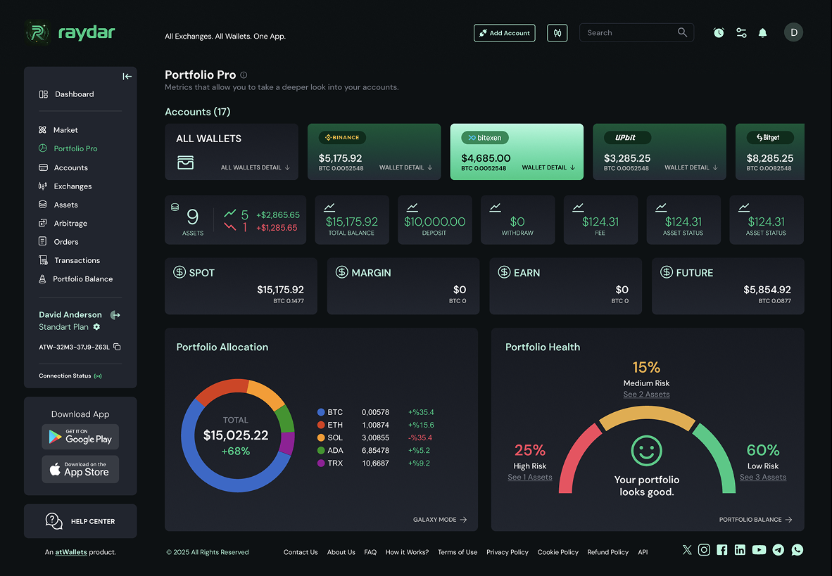 Raydar Crypto Portfolio Dashboard Interface